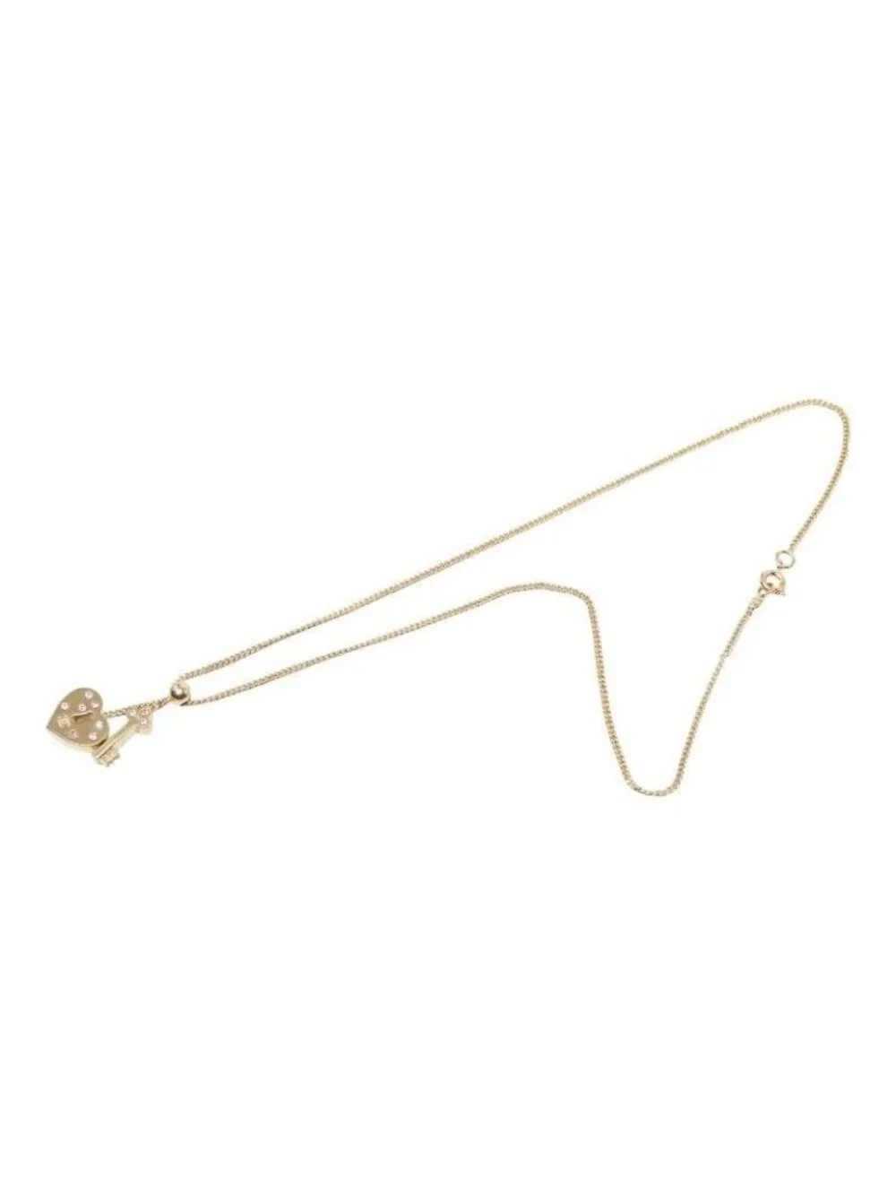 Chanel CC Logo Heart Key Necklace Gold Pink Plated Rhinestone